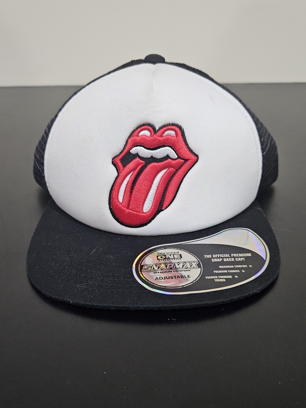 Rolling Stones Hat Cap Adjustable Snap Back Black White Tongue Logo Rock Band